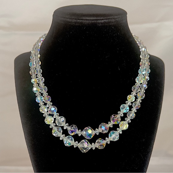 Elegant Vintage Aurora Borealis Double Strand Crystal Bead Necklace - Picture 3 of 8